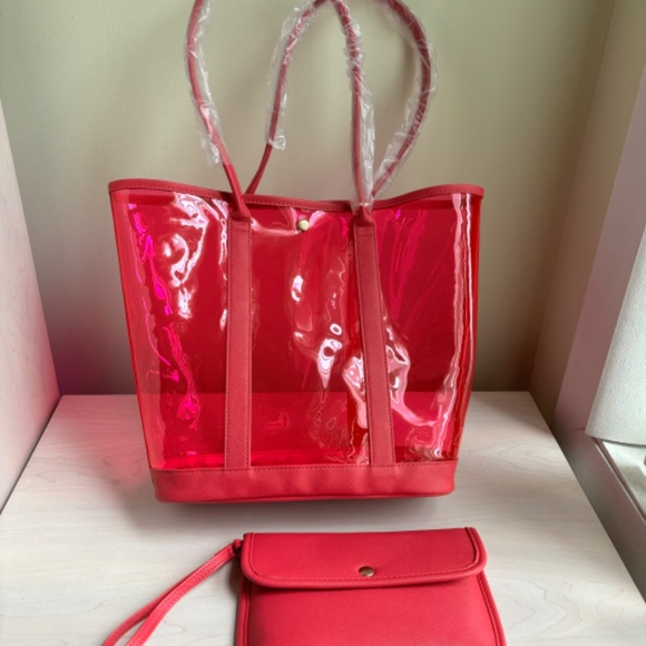 Sale! New Neiman Marcus Pink Tote Bag w/ Pink Wristlet Set - Picture 4 of 5